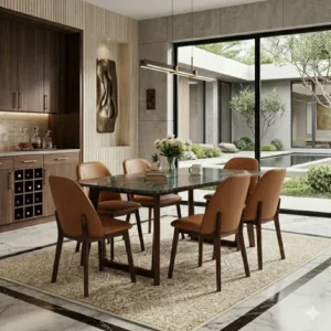 Fressia Green Marble Top 6 Seater Dining Set – Luxury Marble Dining Table