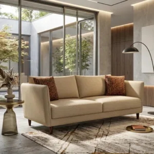 Oxford 3 Seater Fabric Sofa – Cotton Upholstery (Sand Beige) Modern Living Room Sofa