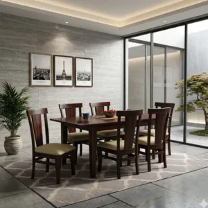 Franco 6 Seater Dining Set with Extendable Table & Sofie Chairs – Walnut Finish