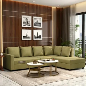 Sible 6 Seater L Shape Sofa – Right Aligned Cotton Fabric Corner Sofa (Fresh Mint)
