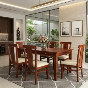 Mcbeth Sofie 8 Seater Dining Set with Storage – Honey Finish Wooden Dining Table