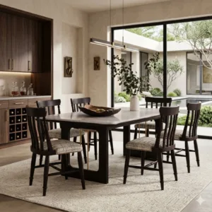 Kanak Designer 6 Seater Sheesham Wood Dining Table Set with Quartz Top & Kanak Chairs – Black Finish