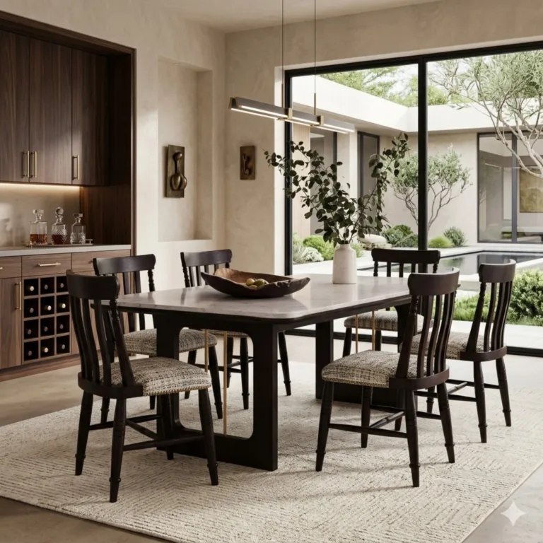 Kanak Designer 6 Seater Sheesham Wood Dining Table Set with Quartz Top & Kanak Chairs – Black Finish