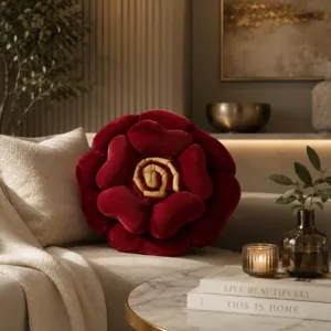 Maroon & Yellow Velvet Floral Cushion Set – Decorative Cushions (16x16 Inch, Set of 2)
