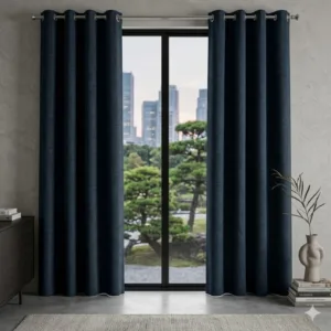 Solid Polyester Blackout Window Curtains Set of 2 (Dark Blue, 5 Feet)