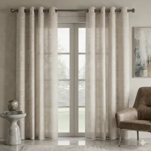 Checkered Floral Door Curtains Set of 2 (Cream, 7 Feet)