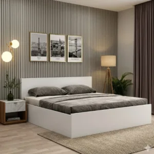Clemency Bed with Box Storage – Queen Size Frosty White Bed