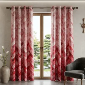 Geometrical Panel Eyelet Polyester Door Curtains Set of 2 (Maroon, 7 Feet)