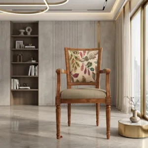Orchid Wooden Arm Chair – Irish Cream Upholstery with Rosy Leaf Back Design