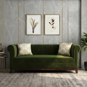 Arbor 3 Seater Velvet Sofa – Dark Olive Green Modern Living Room Sofa