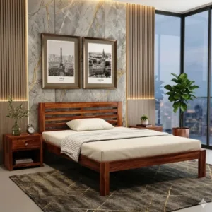 Denzel Single Wooden Bed Without Storage – Honey Finish Bed