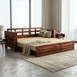 Feltro Sheesham Wood Sofa Cum Bed with Storage – King Size Wooden Sofa Bed