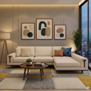 Nivas L Shape Sofa with Wooden Accents – Premium Sectional Sofa