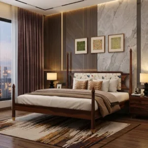 Bianca Poster Bed Without Storage – King Size Walnut Finish Wooden Bed
