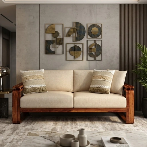 Vedic 3 Seater Sheesham Wood Sofa with Cane & Brass Detailing – Honey Finish (Jade Ivory)