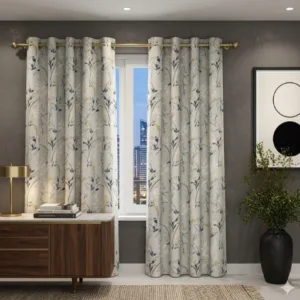 Grey Daisy Uplands Floral Print Light Filtering Door Curtains – Set of 2 (7 Feet)
