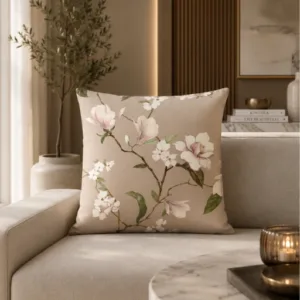 Krista Floral Cushion Cover with Filler – Magnolia Beige (16x16 Inch, Pack of 1)