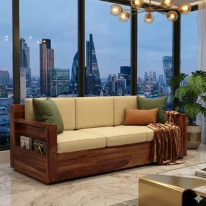 Marriott 3 Seater Wooden Sofa – Solid Wood Frame Sofa (Honey Irish Cream Finish)